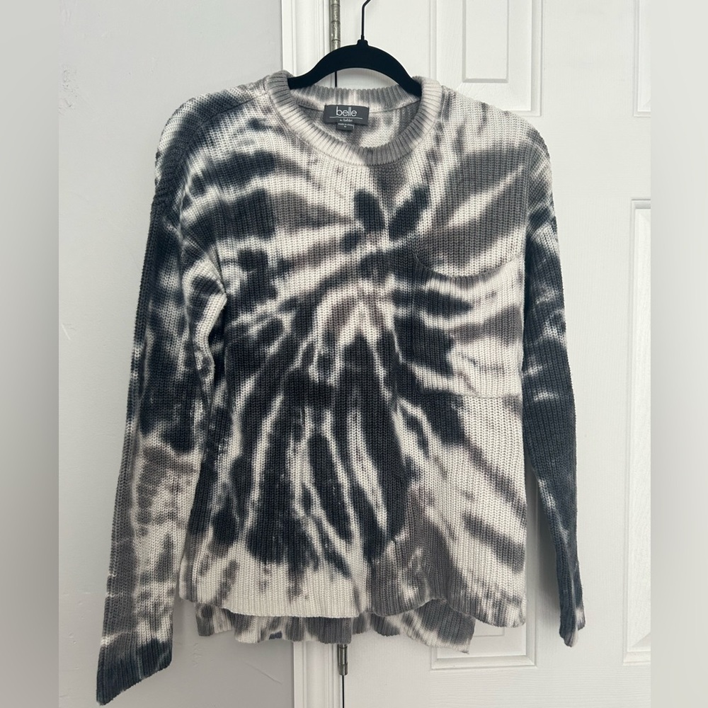 Bobeau Women's Tie-Dye Crew Neck Sweater - Black and White